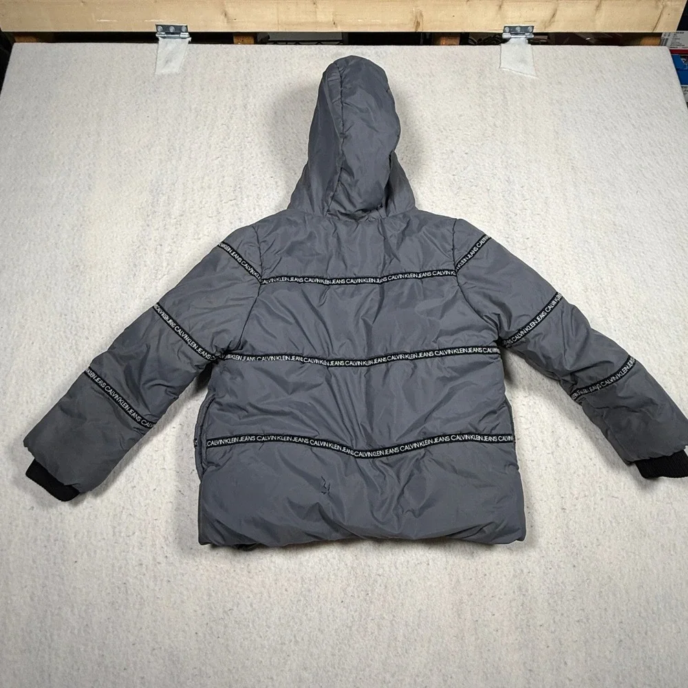 Calvin Klein Jeans Kids Grey Logo Tape Puffer Jacket Hooded 5/6 35H46811-08